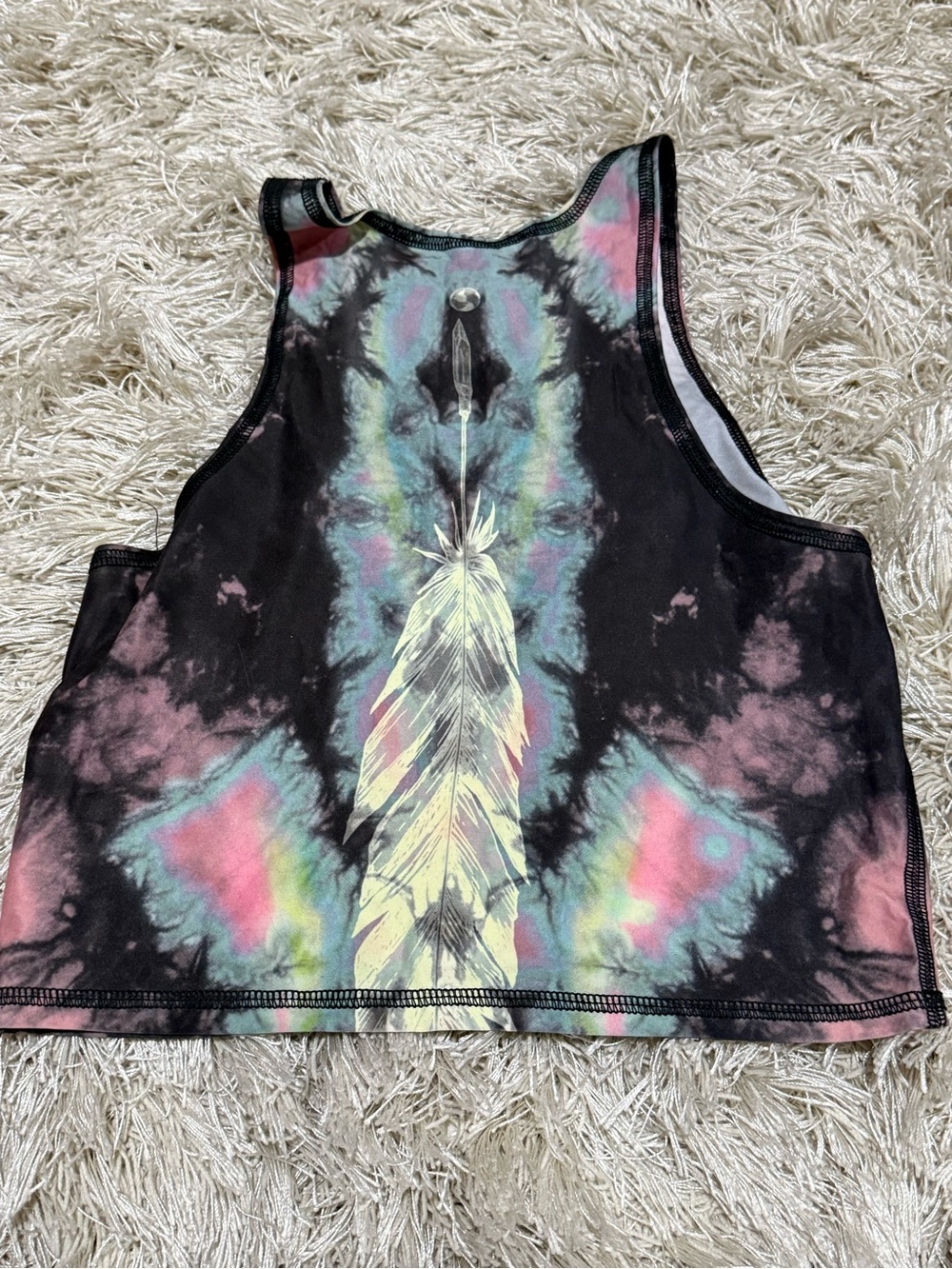 Teeki Tie Dye Crop Top Feather Graphic Yoga Tank Top XS/S - Picture 4 of 8